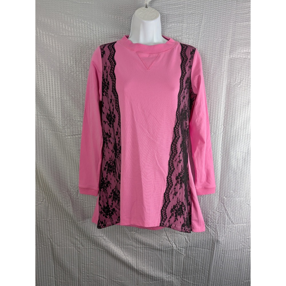 DG2 by Diane Gilman Pink Long Sleeve Lace Panel Tunic Top Womens XS